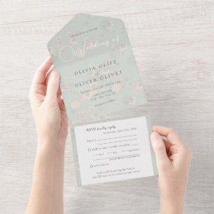 Invitation Tout En Un Mariage Rose de thé doux
