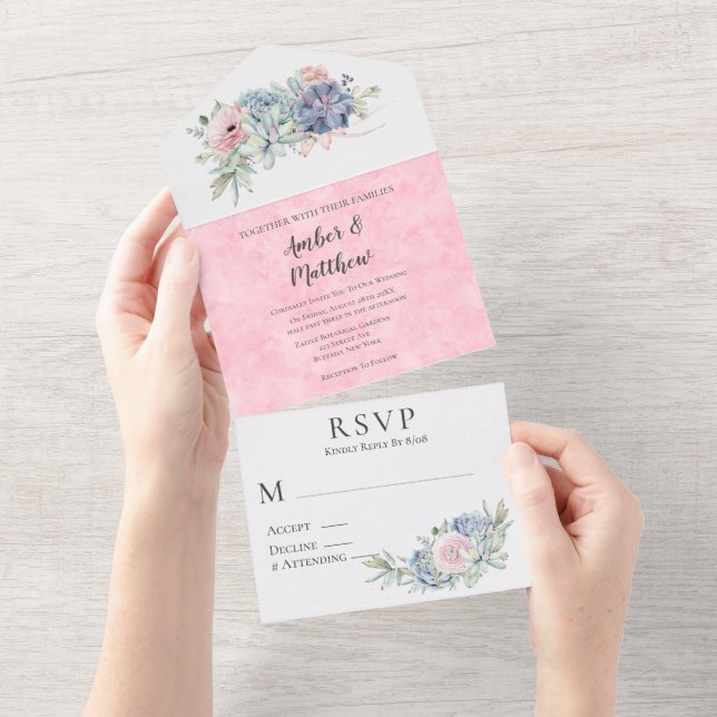 Invitation Tout En Un Mariage rose et or brillant (Déchirure)