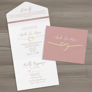 Invitation Tout En Un Mariage Rose minimaliste Dusty