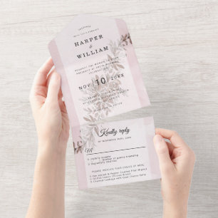 Invitation Tout En Un Mariage rose pâle des fleurs d'aquarelle