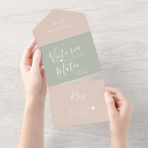 Invitation Tout En Un Mariage rose vierge moderne Sage Sage