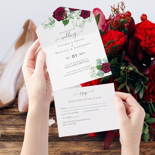 Invitation Tout En Un Mariage Roses Roses Roses Roses Roses Roses Roses  (Créateur téléchargé)