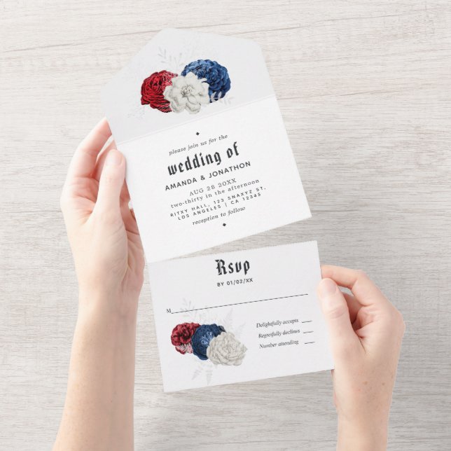 Invitation Tout En Un Mariage rouge blanc et bleu américain (Déchirure)