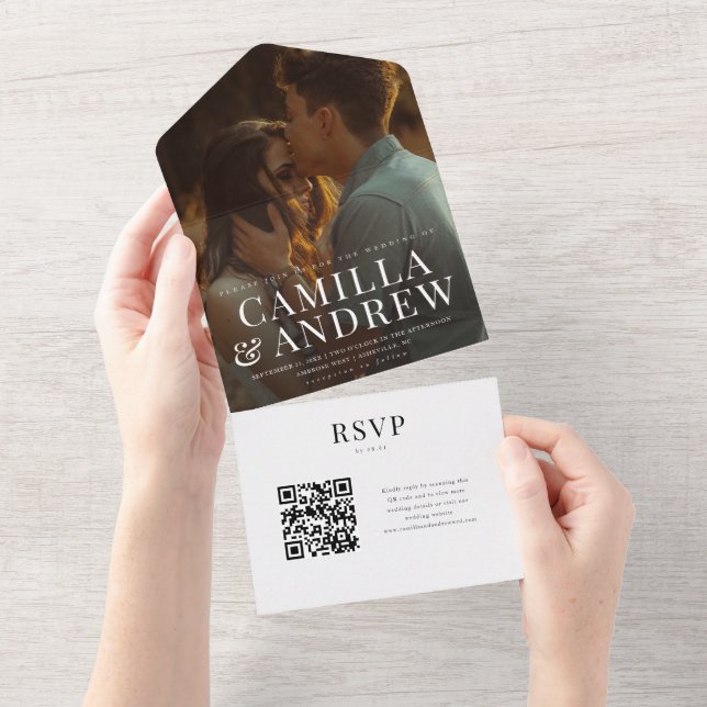 Invitation Tout En Un Mariage RSVP élégant et moderne (Déchirure)