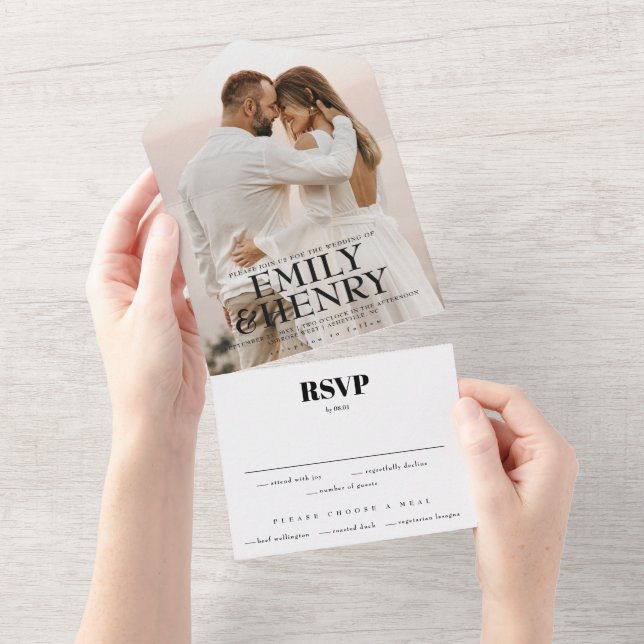 Invitation Tout En Un Mariage RSVP élégant et moderne (Déchirure)