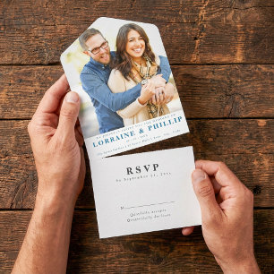Invitation Tout En Un Mariage RSVP élégant photo romantique