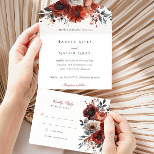 Invitation Tout En Un Mariage RSVP Marsala Bloom
