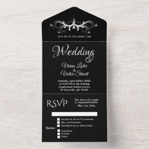 Invitation Tout En Un Mariage Rsvp noir et blanc classique