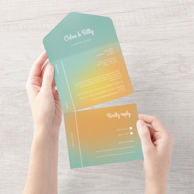 Invitation Tout En Un Mariage RSVP RSVP moderne Retro (Déchirure)