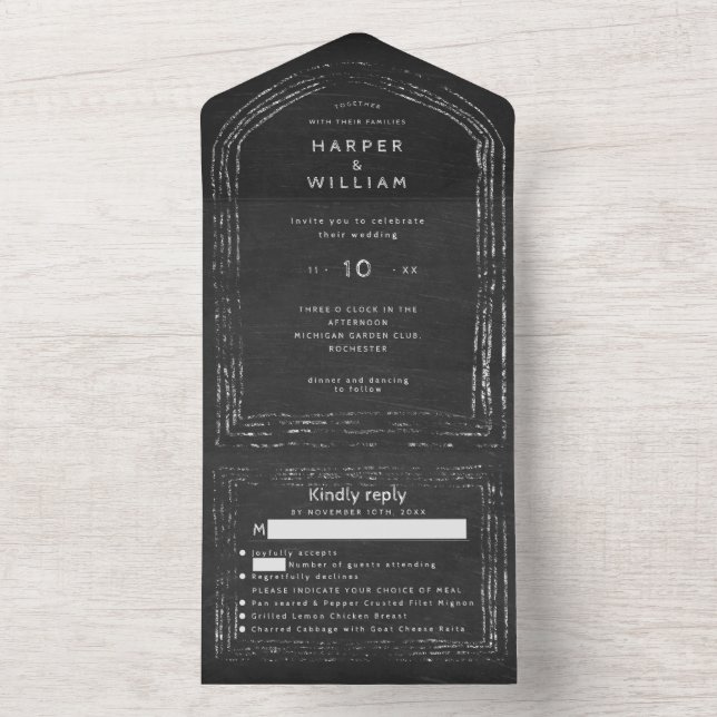 Invitation Tout En Un Mariage rsvp rsvp noir rustique (À l'intérieur)