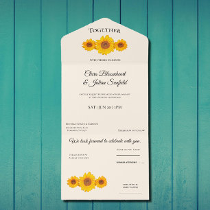 Invitation Tout En Un mariage rustique avec tournesol - en crème