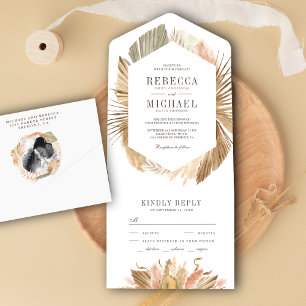Invitation Tout En Un Mariage Rustique Boho Herbe de Pampas Feuilles de