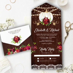 Invitation Tout En Un Mariage Rustique Bois Bourgogne Fleurs Blanches Ci