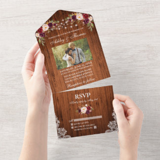 Invitation Tout En Un Mariage rustique Floral Lumières dentelle