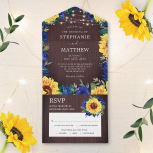 Invitation Tout En Un Mariage Rustique Rose de Sunflower Blue