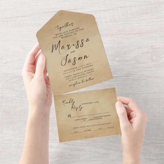 Invitation Tout En Un Mariage rustique simple et élégant (Déchirure)