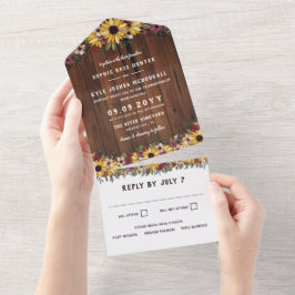 Invitation Tout En Un Mariage Rustique Sunflower Wood Grain