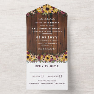 Invitation Tout En Un Mariage Rustique Sunflower Wood Grain