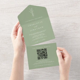 Invitation Tout En Un Mariage simple de la taille botanique