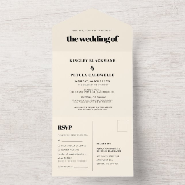 Invitation Tout En Un Mariage simple et élégant (À l'intérieur)
