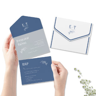 Invitation Tout En Un Mariage simple moderne avec glace et bleu marine