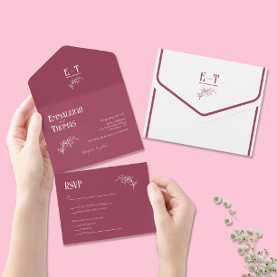 Invitation Tout En Un Mariage simple moderne rouge framboise glacé