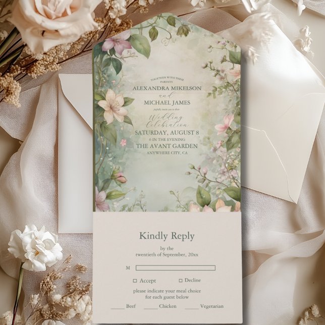 Invitation Tout En Un Mariage symphonique florale inspiré Art nouveau (Créateur téléchargé)