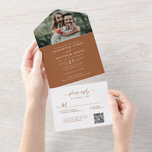 Invitation Tout En Un Mariage Terracotta avec option de réponse QR Code