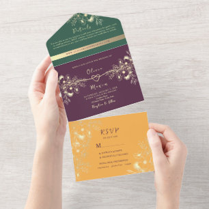 Invitation Tout En Un Mariage Ton Pourpre Plum Ton Bijou
