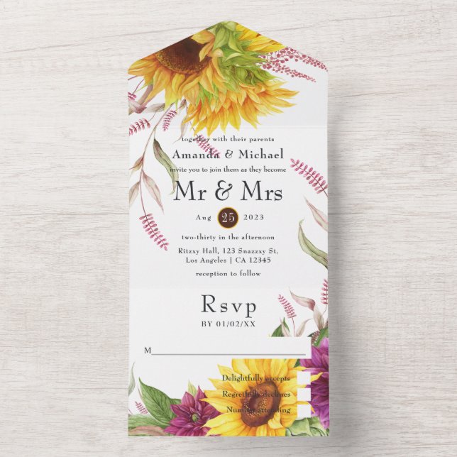 Invitation Tout En Un Mariage tournesol (À l'intérieur)