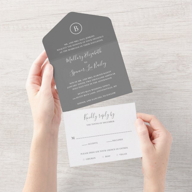 Invitation Tout En Un Mariage traditionnel gris élégant (Déchirure)