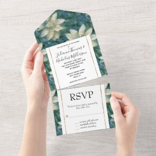 Invitation Tout En Un Mariage turquoise bleu blanc floral