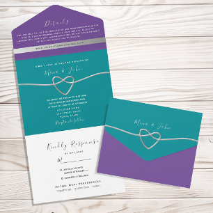 Invitation Tout En Un Mariage Turquoise et Violet