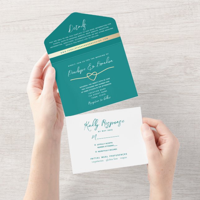 Invitation Tout En Un Mariage Turquoise moderne élégant (Déchirure)