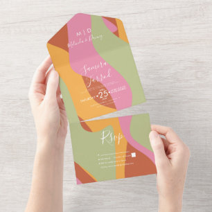 Invitation Tout En Un Mariage Vagues Abstraites Groovy
