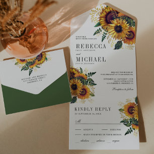 Invitation Tout En Un Mariage vintage Russe Boho Sunflowers