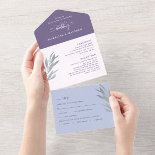 Invitation Tout En Un Mariage violet moderne avec RSVP perforé