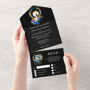 Invitation Tout En Un Mariée de lune céleste starry silhouette