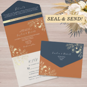 Invitation Tout En Un Marine Boho moderne et Mariage en terre cuite