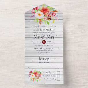 Invitation Tout En Un Marsala Vintage charme rustique Jardin Mariage