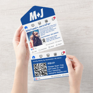 Invitation Tout En Un Médias sociaux modernes Thème QR Code Mariage