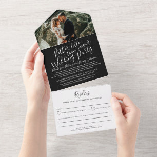 Invitation Tout En Un Meilleure fête de mariage RSVP photo noir blanc
