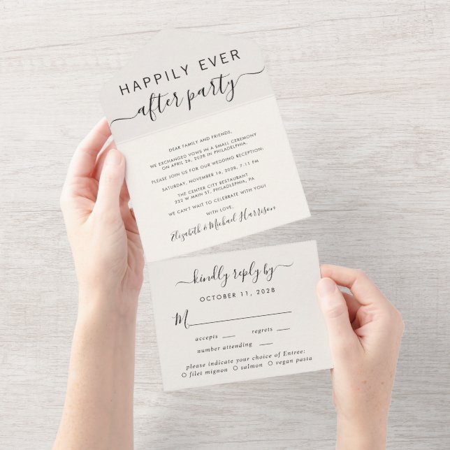 Invitation Tout En Un Menu Élégant Choice Cream Mariage Réception (Déchirure)