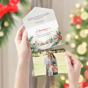 Invitation Tout En Un Message de Noël Couleur d'eau Scène d'hiver