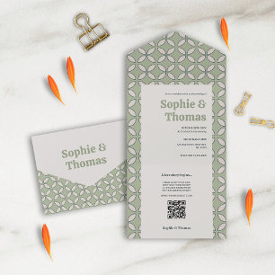 Invitation Tout En Un Mid Century Mod Retro Mariage Olive Green