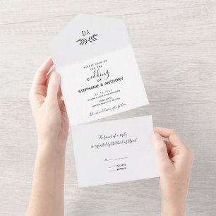 Invitation Tout En Un Mini Black and White Branch Calligraphy