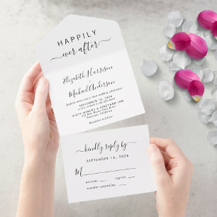 Invitation Tout En Un Minimal heureux jamais après Mariage