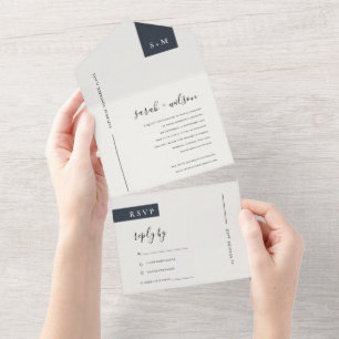 INVITATION TOUT EN UN MINIMAL SCANDI NOIR & MARIAGE DE MONOGRAMME BLANC