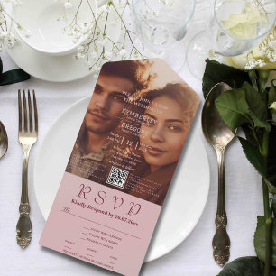 Invitation Tout En Un Minimaliste Blush Pink BurgundyText Photo QR Code