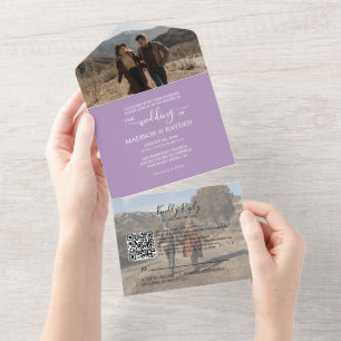 Invitation Tout En Un Minimaliste Lavande violet QR Code RSVP Mariage